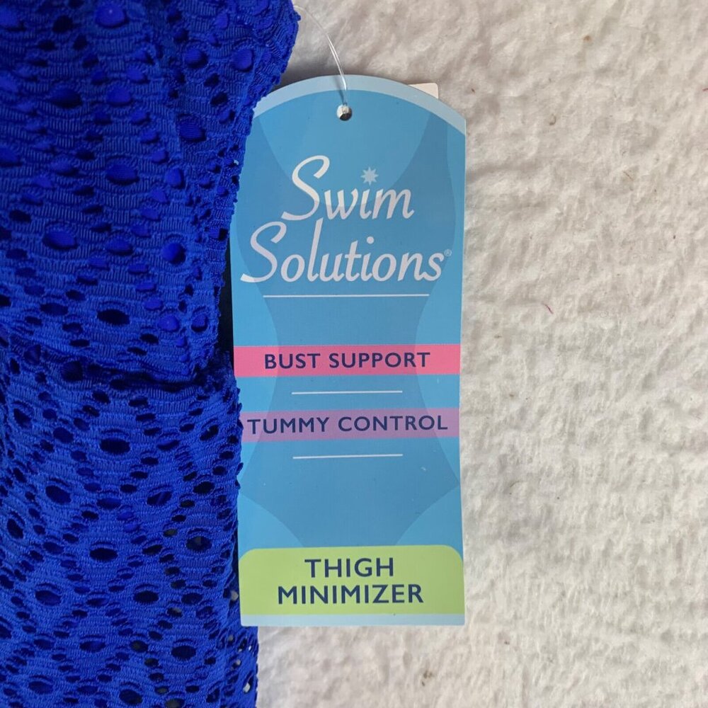Swim Solutions Womens Blue Crochet Bow Front Tummy Control Swim Dress Size 8 NWT - Picture 4 of 10